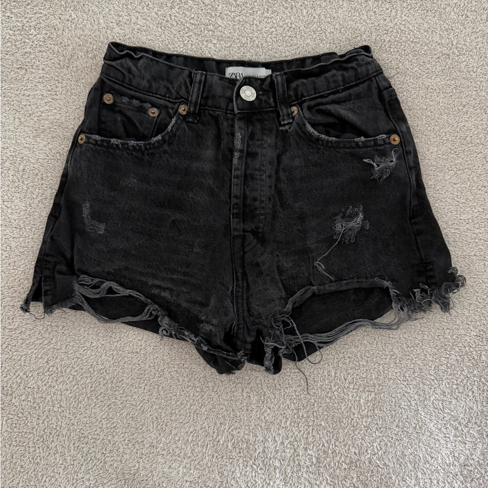 Zara Black Distressed Jean Shorts